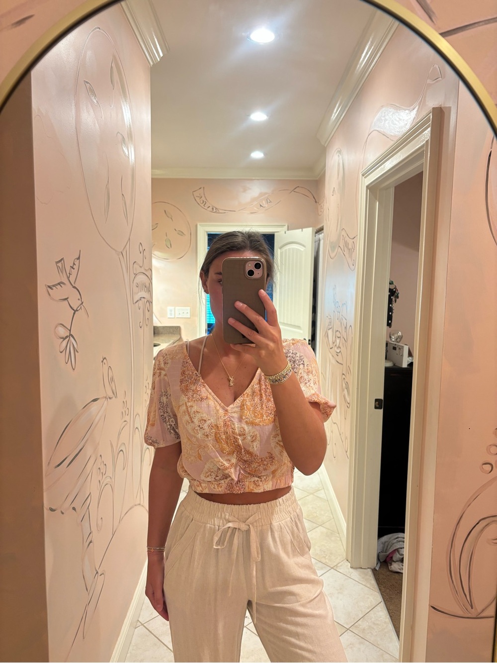 Timing Pink Paisley Tie-Front Crop Top